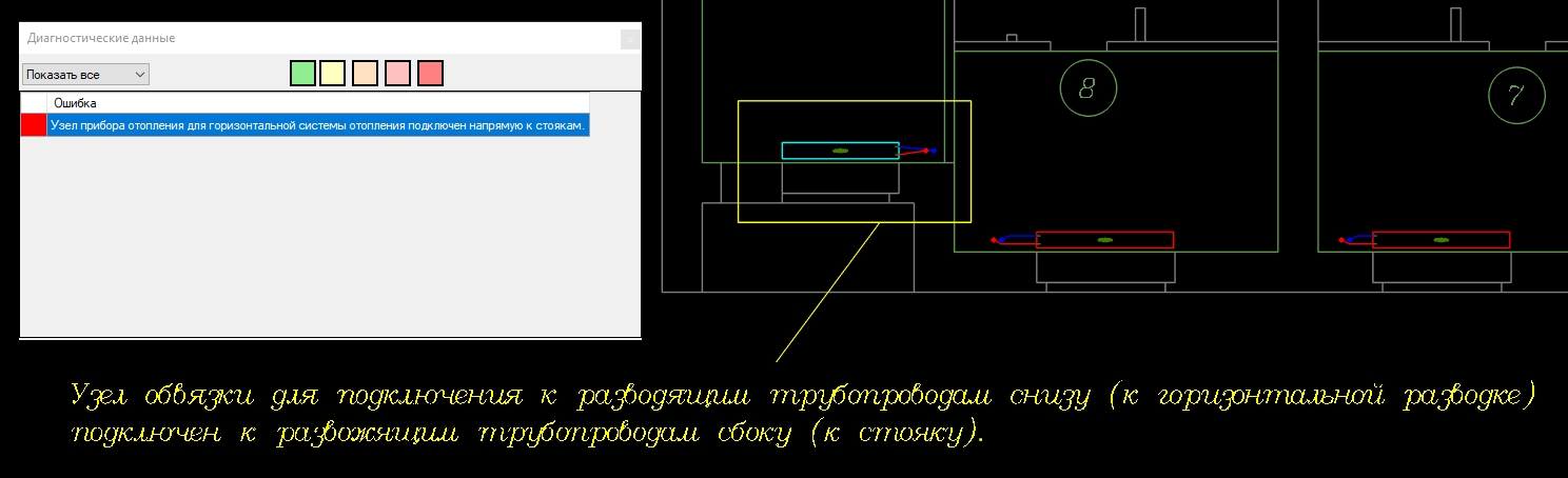 Узел прибора для горизонтальной системы подключен напрямую к стоякам