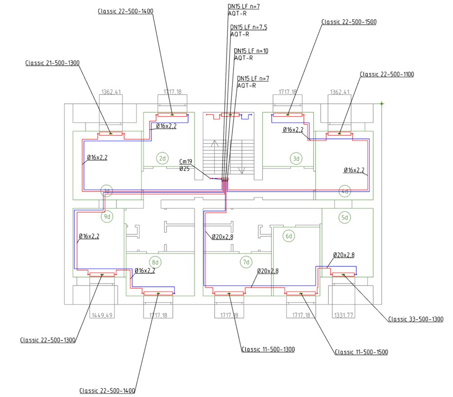 DCAD пример оформления 6 этажа проекта системы отопления