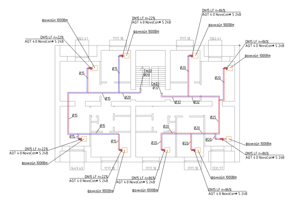 DCAD пример оформления 6 этажа проекта системы тепло/холодоснабжения