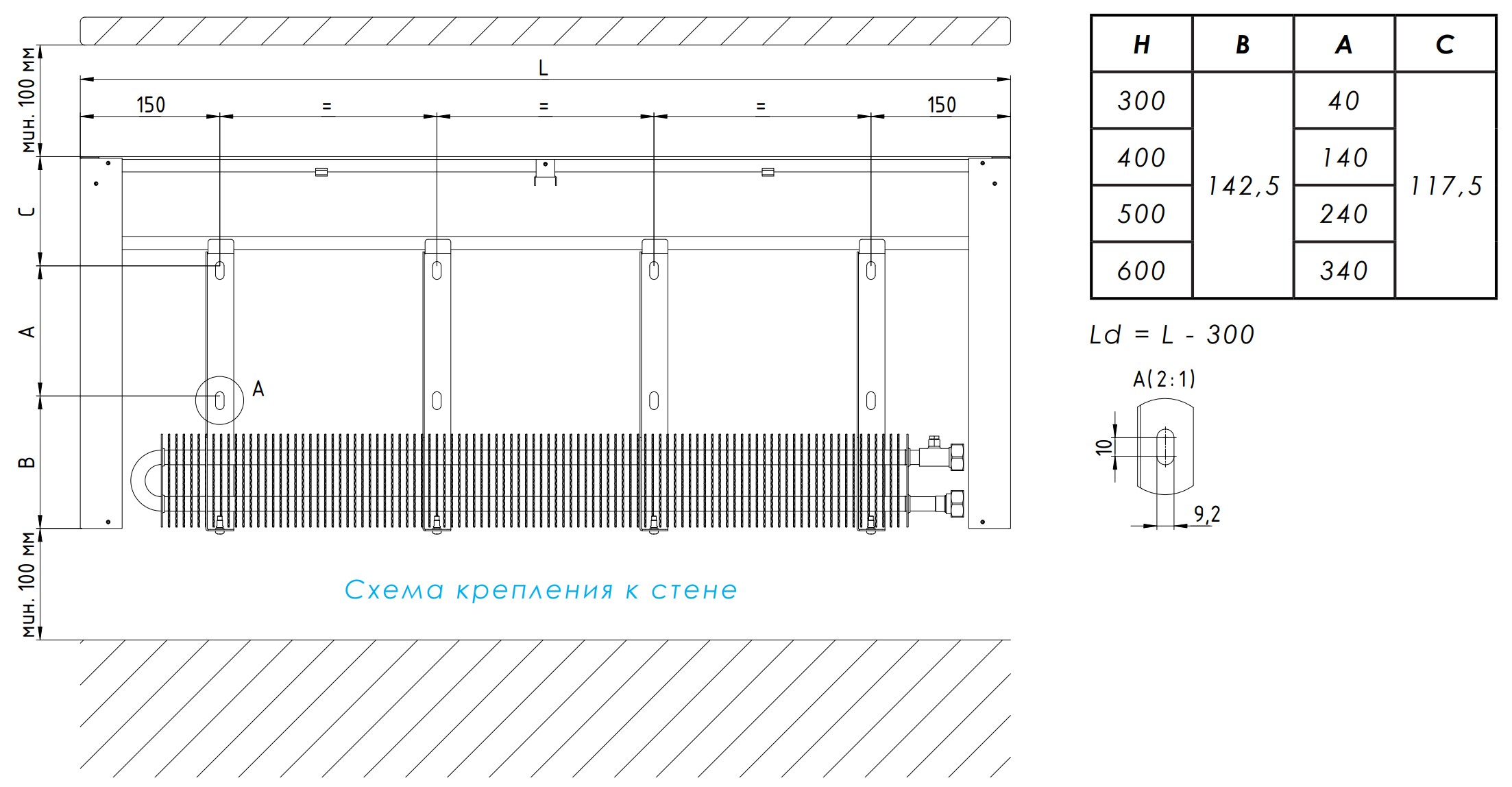 Схема крепления конвектора SPL Basic WM